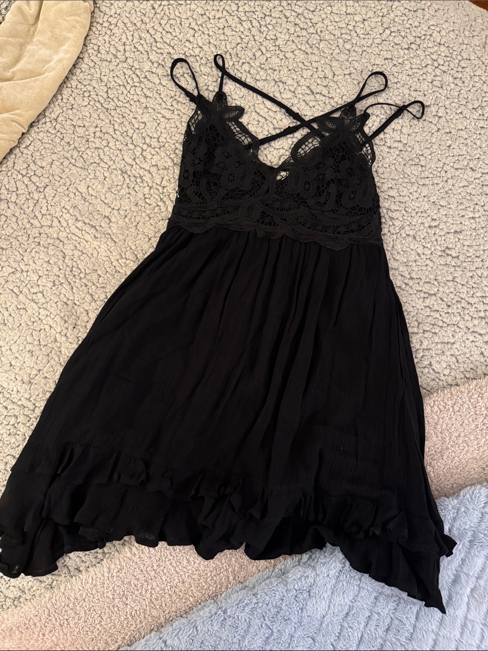 Listicle Black Crochet-Bodice Mini Dress
